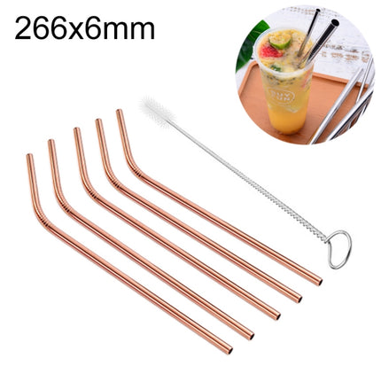 5pcs Reusable Stainless Steel Bent Drinking Straw + Cleaner Brush Set Kit,  266*6mm, 266*6mm (Bent) - DealBuddy
