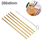 5pcs Reusable Stainless Steel Straight Drinking Straw + Cleaner Brush Set Kit,  266*6mm