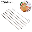 5pcs Reusable Stainless Steel Straight Drinking Straw + Cleaner Brush Set Kit,  266*6mm