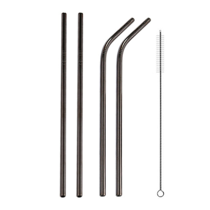 4pcs Reusable Stainless Steel Drinking Straw + Cleaner Brush Set Kit,  266*6mm