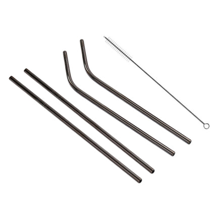 4pcs Reusable Stainless Steel Drinking Straw + Cleaner Brush Set Kit,  266*6mm