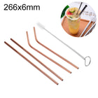 4pcs Reusable Stainless Steel Drinking Straw + Cleaner Brush Set Kit,  266*6mm