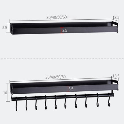 60cm 10 Hooks Kitchen Multi-function Wall Hanging Holder Seasoning Storage Rack, 60cm 10 Hooks(Black) - DealBuddy