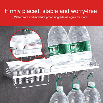 50cm 2 Cups 8 Hooks Multi-function Kitchen Punching Wall-mounted Plastic Edge Condiment Storage Rack