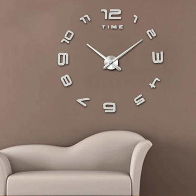 Bedroom Home Office Decoration Modern Frameless Large Number DIY 3D Mirror Wall Sticker Quiet Clock, Size: 100*100cm, 3M007 (Silver), 3M007 (Black)