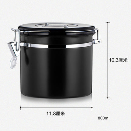 800ml Stainless Steel Sealed Food Coffee Grounds Bean Storage Container with Built-in CO2 Gas Vent Valve & Calendar