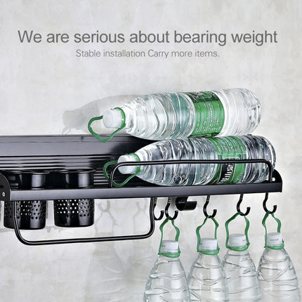 A Version 80cm 3 Cups 10 Hooks Kitchen Multi-function Wall-mounted Condiment Storage Rack