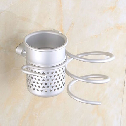 Hair Dryer Holder Wall Mount Hanging Rack Organizer Hook Spiral Bathroom Bracket, With Mesh Holder - DealBuddy