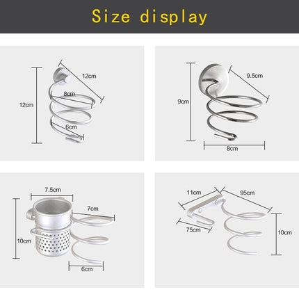 Hair Dryer Holder Wall Mount Hanging Rack Organizer Hook Spiral Bathroom Bracket, With Mesh Holder - DealBuddy