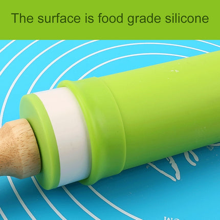 kn055 Solid Wooden Handle Silicone Rolling Pin Non-stick Food Dumpling Stick, Length: 29cm, Random Color Delivery