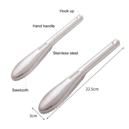 Kitchen Essential Stainless Steel Bidirectional Sawtooth Fish Scraper Fish Scale Planing Knife