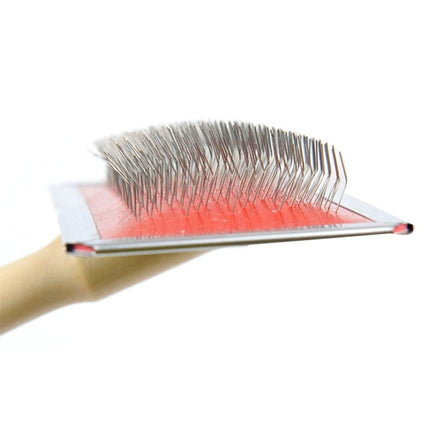 Soft Curve Needled Manual Bristles Grooming Cleaning Brush with Wood Handle for Pet,  Size: L, Random Color Delivery, Size: L - DealBuddy