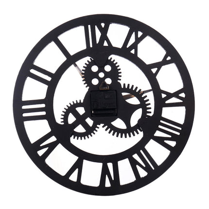 Retro Wooden Round Single-sided Gear Clock Rome Number Wall Clock, Diameter: 30cm