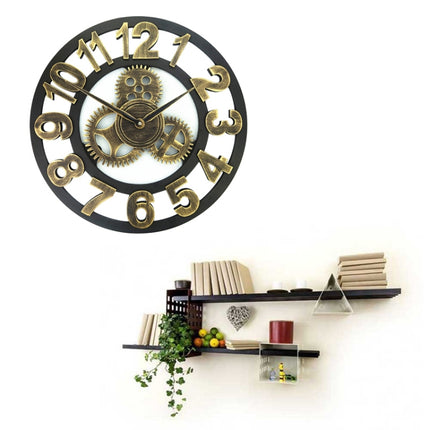 Retro Wooden Round Single-sided Gear Clock Number Wall Clock, Diameter: 58cm