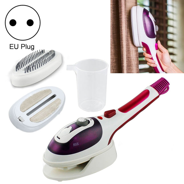 Multifunction Household Handheld Steamer Travel Portable Hand - Held Steam Hanging Hot Machine Ceramic Bottom with Flannelette Brush & Hair Brush & Measuring Cup,EU Plug