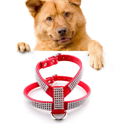 Rhinestone PU Soft Breathable Dog Harness Pet Vest Dog Chest Strap Leash Dog Collar, Size: M - DealBuddy