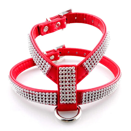 Rhinestone PU Soft Breathable Dog Harness Pet Vest Dog Chest Strap Leash Dog Collar, Size: M - DealBuddy