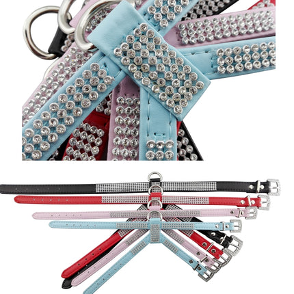 Rhinestone PU Soft Breathable Dog Harness Pet Vest Dog Chest Strap Leash Dog Collar, Size: M - DealBuddy