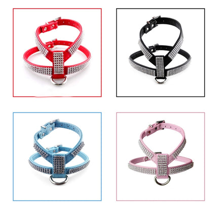 Rhinestone PU Soft Breathable Dog Harness Pet Vest Dog Chest Strap Leash Dog Collar, Size: M - DealBuddy
