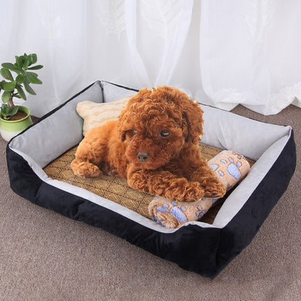 Dog Bone Pattern Big Soft Warm Kennel Pet Dog Cat Mat Blanket, with Rattan Mat & Blanket Size: L, 80×60×15cm, Size: L - DealBuddy