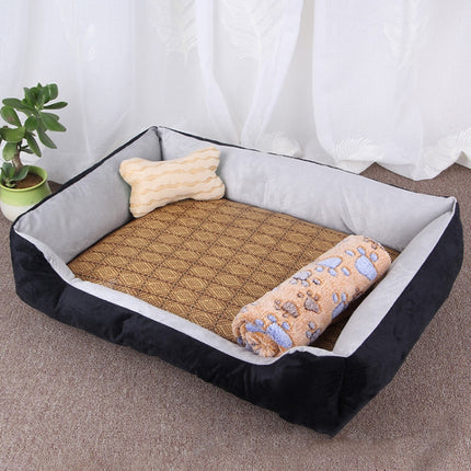 Dog Bone Pattern Big Soft Warm Kennel Pet Dog Cat Mat Blanket, with Rattan Mat & Blanket Size: L, 80×60×15cm, Size: L - DealBuddy