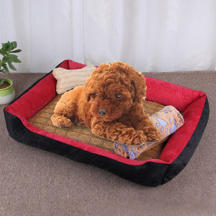 Dog Bone Pattern Big Soft Warm Kennel Pet Dog Cat Mat Blanket, with Rattan Mat & Blanket Size: L, 80×60×15cm, Size: L - DealBuddy