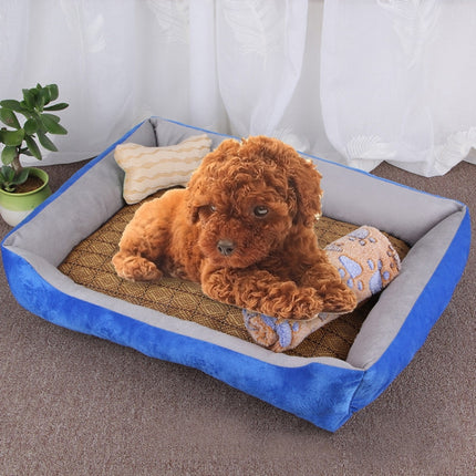 Dog Bone Pattern Big Soft Warm Kennel Pet Dog Cat Mat Blanket, with Rattan Mat & Blanket Size: L, 80×60×15cm, Size: L - DealBuddy