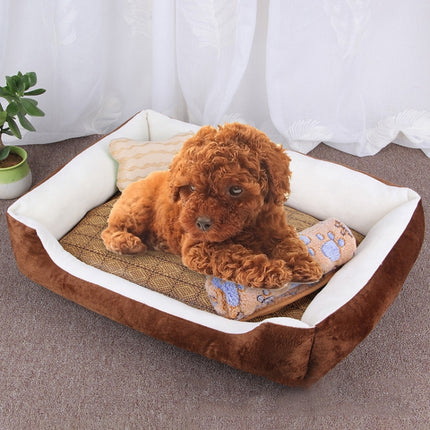 Dog Bone Pattern Big Soft Warm Kennel Pet Dog Cat Mat Blanket, with Rattan Mat & Blanket Size: L, 80×60×15cm, Size: L - DealBuddy