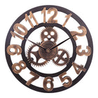 Retro Wooden Round Single-sided Gear Clock Arabic Number Wall Clock, Diameter: 35cm