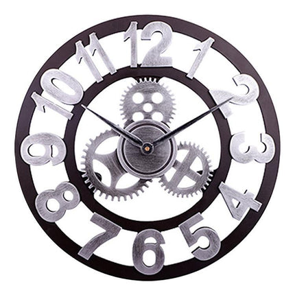 Retro Wooden Round Single-sided Gear Clock Arabic Number Wall Clock, Diameter: 70cm