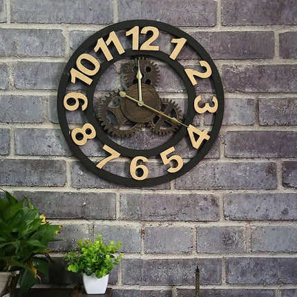 Originality American Industrial Style Wood Vintage Old Gear Wall Clock