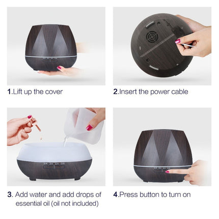 Peach Shape Wood Grain Remote Control Ultrasonic Humidifier Aromatherapy Machine Automatic Alcohol Sprayer with LED Lights, Capacity: 400mL, EU Plug (Dark Wood Color), Diamond Dark Wood Color, Diamond Light Wood Color, Peach Shape Dark Wood Color - DealBuddy