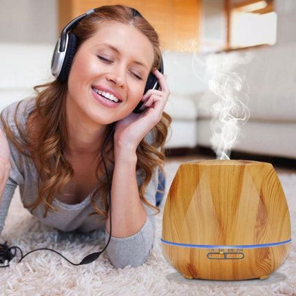 Peach Shape Wood Grain Remote Control Ultrasonic Humidifier Aromatherapy Machine Automatic Alcohol Sprayer with LED Lights, Capacity: 400mL, EU Plug (Dark Wood Color), Diamond Dark Wood Color, Diamond Light Wood Color, Peach Shape Dark Wood Color - DealBuddy
