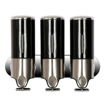 Triple Hotel Shower Manual Dispenser Wall Mounted Washing Liquid Shampoo Soap Bottle, Capacity: 1200ml, 1200ml/Silver, 1200ml/Transparent, 1200ml/White, 1200ml/Black, 1200ml/Gold, 1200ml/Red
