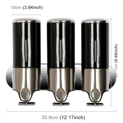 Triple Hotel Shower Manual Dispenser Wall Mounted Washing Liquid Shampoo Soap Bottle, Capacity: 1200ml, 1200ml/Black, 1200ml/Gold, 1200ml/Red, 1200ml/Silver, 1200ml/Transparent, 1200ml/White - DealBuddy