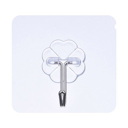 10pcs PVC + Stainless Steel Thick Plum Shape Seamless Adhesive Hook Waterproof Transparent Strong Stick Hook Kitchen Wall Mount