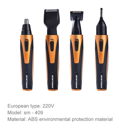 SPORTSMAN Four-in-one Electric Rechargeable Ear Nose Trimmer Beard Face Shaver Eyebrows Hair Trimmer For Men, EU Plug(gold)