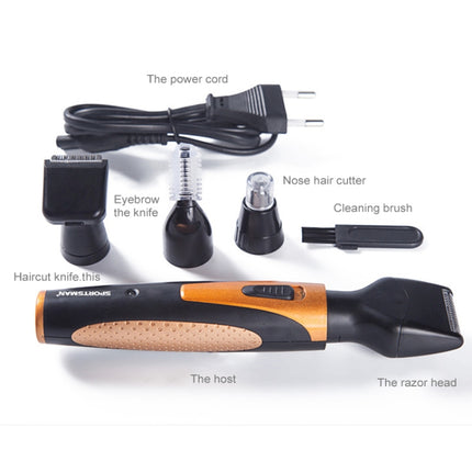 SPORTSMAN Four-in-one Electric Rechargeable Ear Nose Trimmer Beard Face Shaver Eyebrows Hair Trimmer For Men, EU Plug(gold)