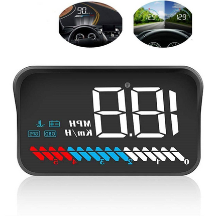M7 OBD2 HUD – HD White Head-Up Display, Speed + RPM + Temp + Multi-Mode Driving View