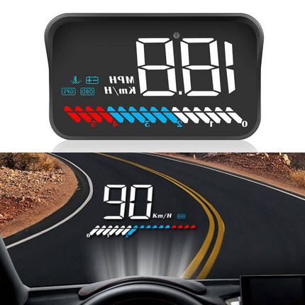 M7 OBD2 HUD – HD White Head-Up Display, Speed + RPM + Temp + Multi-Mode Driving View