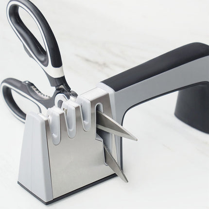 4 in 1 Stainless Steel Knife Sharpener Four Section Hand-held Quick Sharpening Tool with Non Slip Handle