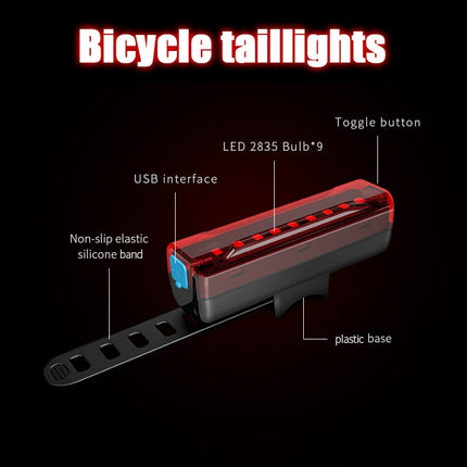 A02 Bicycle Taillight Bicycle Riding Motorcycle Electric Car LED Mountain Bike USB Charging Safety Warning Light (100 Hours, Color Box)