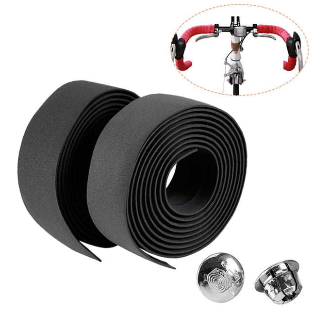 1 Pair Cycling Road Bike Sports Bicycle Cork Handlebar Tape Wrap + 2 Bar Plug, 2m Black, 2m Pink, 2m Green, 2m Blue, 2m Red, 2m White, 2m Yellow