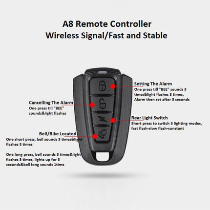 Antusi A8 Portable Rechargeable Rear Light Wireless Theft Alarm