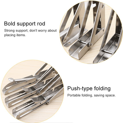 2 PCS 10 inch K Type Wall-mounted Foldable Stainless Steel Spring Storage Shelf for Dining Table, 10 inch