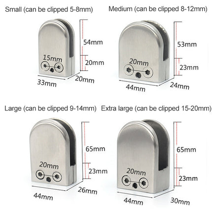 8-12mm Flat Bottom Matte Polished  304 Stainless Steel Fixed Clip Railing Glass Wood Layer Board Clamp Bracket