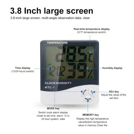 3.8 inch LCD Digital Temperature & Humidity Meter with Clock / Calendar (HTC-1) - DealBuddy