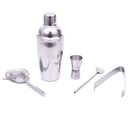 5 in 1 Classic Stainless Steel Shaker Set, Capacity: 550ml (Shaker + Jigger + Strainer + Ice Clip + Stirrer Pipe)