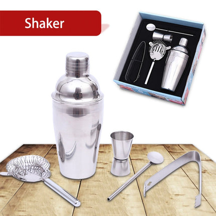 5 in 1 Classic Stainless Steel Shaker Set, Capacity: 550ml (Shaker + Jigger + Strainer + Ice Clip + Stirrer Pipe)