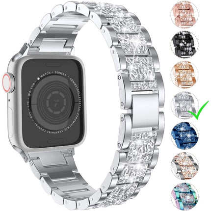 Three Stainless Steel Straps with Rhinestones, For Series 7 41mm / 6 & SE & 5 & 4 40mm / 3 & 2 & 1 38mm, For Series 7 45mm / 6 & SE & 5 & 4 44mm / 3 & 2 & 1 42mm - DealBuddy